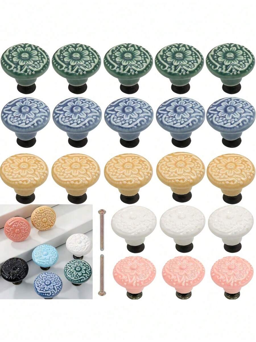 10 件抽屉把手，极具吸引力的橱柜旋钮拉手简约手柄，不锈钢陶瓷厨柜复古把手，橱柜浴室现代门把手，厨房创意抽屉家具五金 - 彩色 - 查看 1