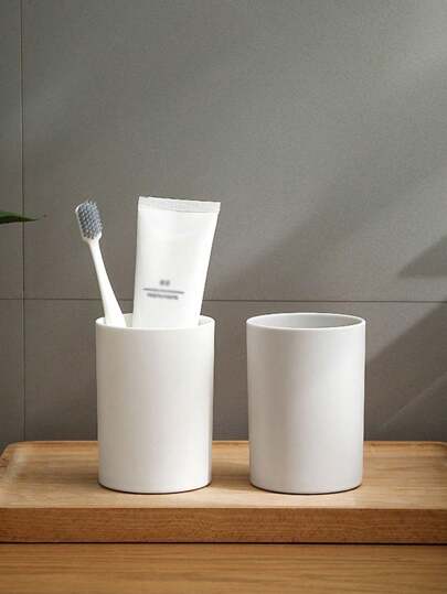 1pc Reusable PP Gargle Cup, Simple Solid Washable Bathroom Mouthwash Brushing Teeth Storage Cup Home Bathroom Decor Summer Back To School