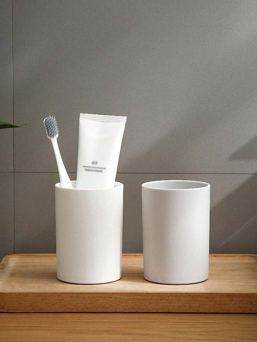 1 chiếc cốc súc miệng PP tái sử dụng, cốc đựng nước súc miệng phòng tắm đơn giản, có thể giặt được, cốc đựng đồ đánh răng, trang trí phòng tắm, mùa hè, trở lại trường - trắng - Xem 1