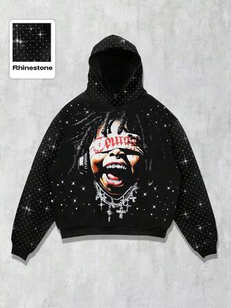 Street Life Felpa con cappuccio casual unisex con grafica a croce, stile punk da strada, maniche lunghe, autunno/inverno