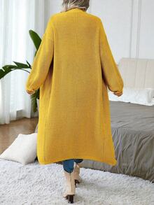 Elenzga Áo khoác cardigan dài màu trơn cỡ lớn, thường ngày cho mùa thu/đông - Màu vàng - Xem 3