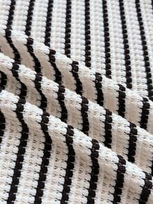 少女针织条纹提花圆领喇叭袖修身优雅连衣裙 - 彩色 - 查看 7