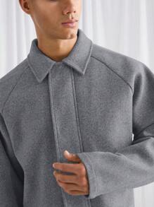 Manfinity BRENVOR 男士宽松休闲翻领长袖夹克，适合秋冬季 - 灰色 - 查看 5