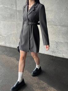 FRIFUL Women's Waist Cinched Waist A-Line Straight Goth Style Casual Mini Dress