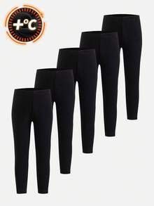 5件套男女通用婴儿/幼儿百搭纯色休闲舒适打底裤套装 - 黑色 - 查看 2