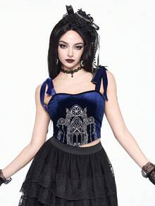 ROMWE Gothic Palace Style Vine & Church Decor Lace-Up Corset Bustier For Women, Halloween