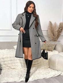 SHEIN Frenchy Palton minimalist mărime plus, potrivit pentru naveta zilnică și ținuta de birou, iarnă - Gri inchis - Vizualizare 5