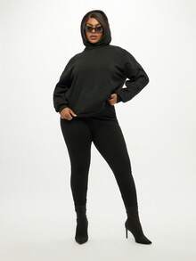 SUMWON Leggings a vita alta con costine, taglia curvy, essenziali del guardaroba classico, elastici, lunghezza intera, moda invernale, per uso quotidiano, design senza cuciture - nero - Visualizzare 6
