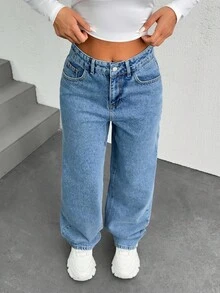 EURMUSE HIGH RISE STRAIGHT CUT JEAN WITH PINKY DETAIL - Medium Wash - View 3