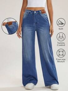 Flexra Women's Fashion Washed Pocket Loose Fit Denim Jeans - Light Wash - View 1
