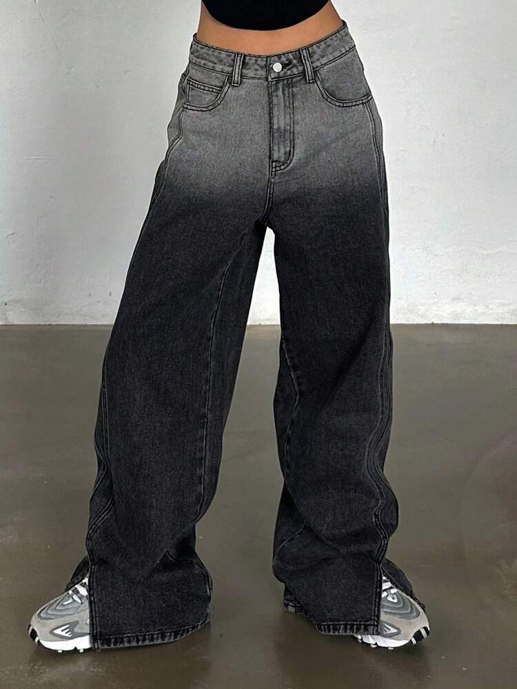 Women's Ombre Straight Leg Jeans, Casual Street Style