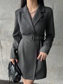 FRIFUL Women's Waist Cinched Waist A-Line Straight Goth Style Casual Mini Dress