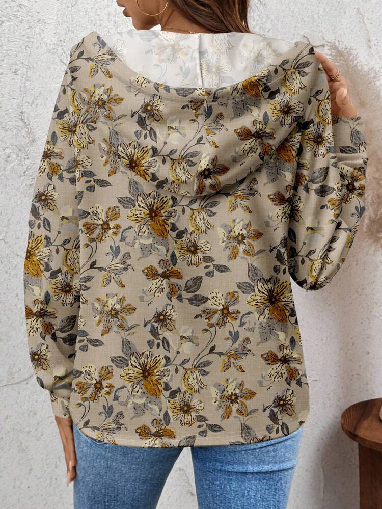 Pull tricoté pour femmes, convenant à l'automne/hiver. Blouses florales pour femmes. Sweats à capuche floraux à manches longues pour femmes. Hauts imprimés fleurs pour femmes. Blouses à capuche pour femmes