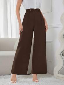 Modelyn Women's Solid Color Wide Leg Pants, Suitable For Commuting - Coffee Brown - View 3