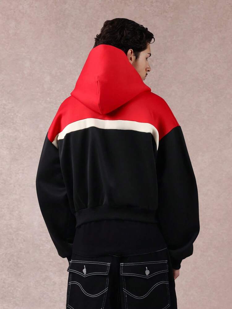 Racing Logo Zip Hoodie With Color Block Design