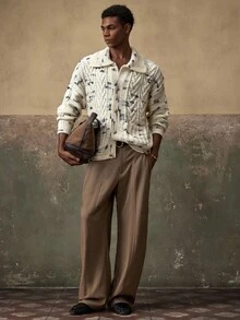 Cárdigan casual para hombre AKNOTIC - Estilo relajado - Adecuado para otoño/invierno - Versátil, Navidad - Albaricoque - Ver 4