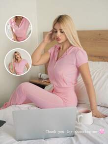 Sweetina Sudadera con capucha de manga corta, ajustada y de unicolor, para otoño/invierno - Rosa - Ver 1