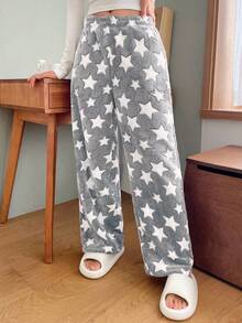 DAZY Flannel Thicken Allover Star Pattern Fluffy Bottoms, Thermal Lined Fall, Winter, Cozy - Light Grey - View 7