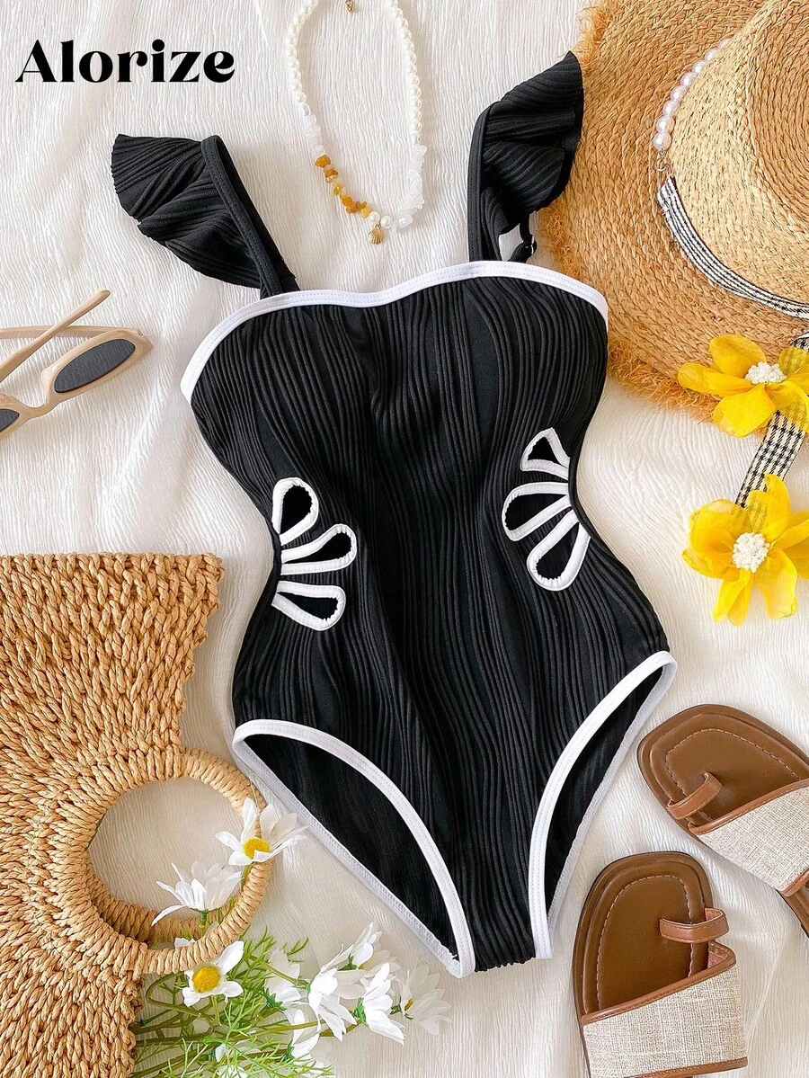 Tween Girls' Floral Hollow Out Ruffle One-Piece Swimsuit