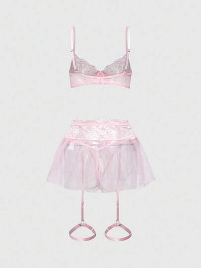 Kawaii Baby Doll Lace Mesh Bow Underwire Lingerie Set For Women