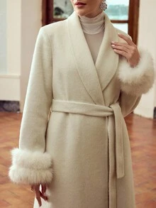 ZEYLAH Áo khoác len pha trộn thanh lịch dành cho nữ có cổ tay bồng bềnh, Thu/Đông - trắng - Xem 7