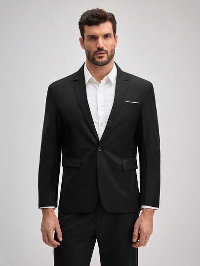  OFFICEAU Men's Single-Breasted Notch Lapel Business Formal Blazer , Suitable For Weddings, Ceremonies, Holiday Events, Formal, Fall, Winter, Old Money