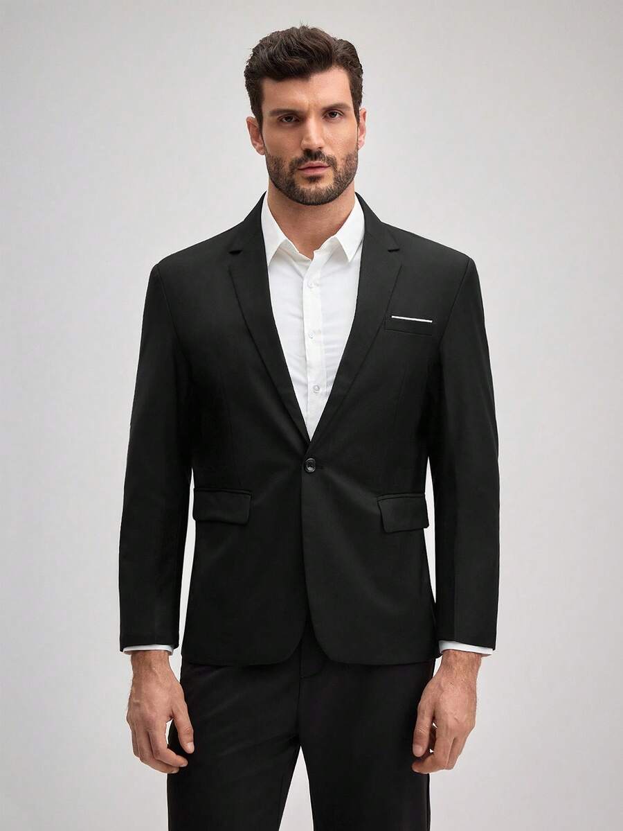 OFFICEAU 男士单排扣平驳领商务正装西装外套，适合婚礼、庆典、节日活动、正式场合、秋季、冬季穿着，尽显绅士风范。