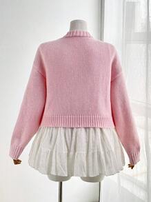 Ceyna Plus Size Women Elegant Solid Color Faux Pearl Decor V-Neck Loose Cardigan, Autumn/Winter Fall For Women, Pink