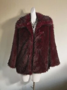 SHEIN ICON Oversized Faux Fur Collar Mixed Color Jacket Burgundy Fur Coat In Fall/Winter