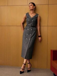 MOTF PREMIUM WOOL STRUCTURED AUTUMN/WINTER DRESS - Grey - View 5