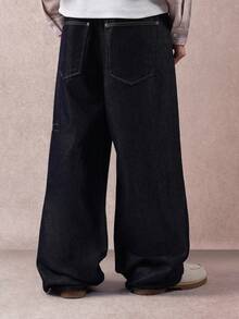 SUMWON Mega weite Zimmermanns-Jeans mit weitem Bein, Utility-Workwear Denimhose, oversized, locker sitzend, dunkles Rohindigo, 90er Jahre Streetwear Stil, Herbst-Winter Mode, Trenddesign - Blau - Übersicht 2