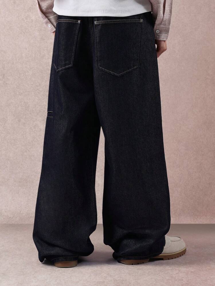 Wide Leg Carpenter Jeans With Utility Pockets And Raw Denim
