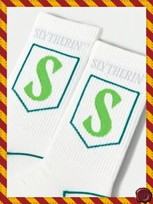 HARRY POTTER X SHEIN 1 Pasang Kaos Kaki Wanita Putih Motif Huruf - Putih - View 2