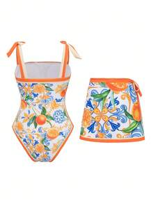 Swim Oasis Set de 2 piezas Traje de baño de una sola pieza con estampado de frutas para mujer para vacaciones en la playa - Multicolor - Ver 3