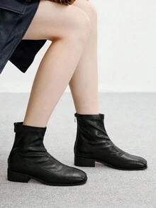 CUCCOO BIZCHIC Nuevas botas de tobillo de tacón bajo con punta cuadrada, ajuste ceñido y elástico, con cremallera trasera. Botines cómodos y versátiles para mujeres. - Negro - Ver 5