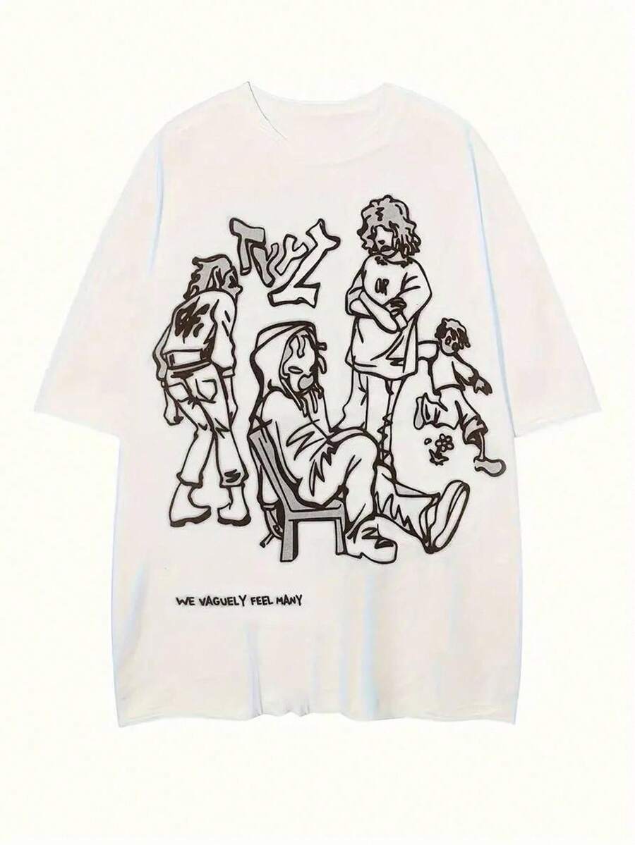 女式字母印花T恤，带有人物设计图案，女式上衣