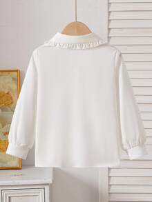 SHEIN Playful Pals White Doll Face Floral Trim Casual Contrast Color Shirt, Versatile Korean Style Blouse For Spring, Autumn & Winter Fall - White - View 3
