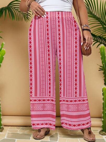 Travachic Plus Size Women Casual Straight/Wide Leg Beach Pants, Suitable For Vacation, Beach, Springbreak, Everyday Wear, Summer