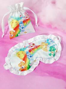 SHEIN X Care Bears 1pc Heart & Rainbow Bear Pattern Satin Eye Mask, Blackout Eye Mask, Sleep Mask, Suitable For Travel & Nap, High Opacity