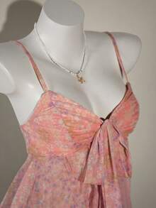 SHEIN ICON 夏季外出海滩波西米亚风夏威夷粉色娃娃装飘逸花卉女式背心和吊带背心西部风女装 - 藕粉色 - 查看 3