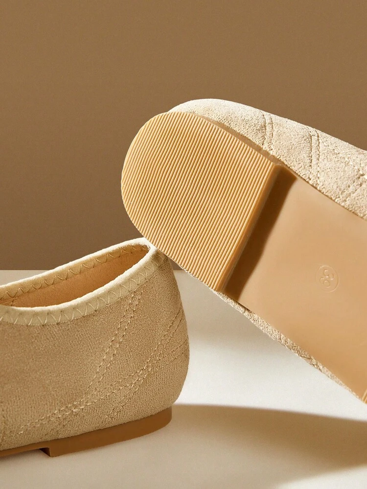 CUCCOO EASI Apricot Faux Suede Lace-Up Comfortable Ballet Flats