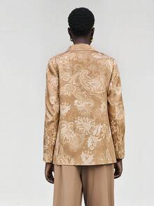 Lumivelle Women's Floral Print Long Sleeve Elegant Blazer,Tangerine,Summer,Formal,Early Autumn Fashionable Casual Commuting Business Office Professional Attire - Multicolor - View 2