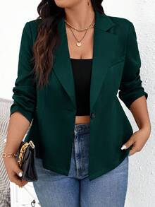 SHEIN Essnce Vêtements d'automne pour femmes grandes tailles, nouveau style français, mode décontractée, élégante pour le travail, retour à l'école, vêtements pour enseignants, tenues professionnelles, fierté, hauts noirs, tenues de bureau décontractées, salopettes, hauts pour sortir, blazers noirs - Vert sapin - Voir 1