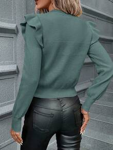 SHEIN Clasi Women's Solid Color Minimalist Crew Neck Long Sleeve Sweater, Everyday Wear,Fall,Fall Clothes For Women - Dusty Blue - View 2