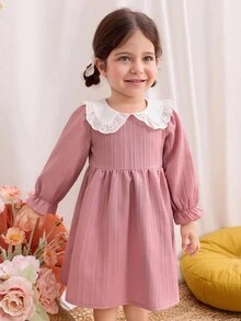 Blossori Baby Girls' French Elegant Colorblock Embroidered Floral Trim Long Sleeve Dress Fall Winter - Multicolor - View 6