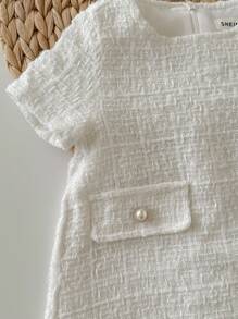 Baby Girls' Cute Short-Sleeve Tweed Texture Dress & Crossbody Bag Set, Summer - White - View 6