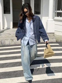 Livesso Women's Lace-Up Loose Casual Denim Jacket With Decorative Stitching Fall/Winter