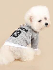 PETSIN 1pc Pet Embroidery New York Fake Two Sweaters, Cat And Dog Handsome Pullover, Warm And Comfortable In Autumn And Winter - Grey - View 6