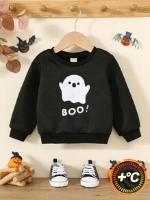 Roupas, blusas, moletons e fantasias para bebês meninos no outono e inverno: 1. Moletom de malha preto com estampa de fantasma 3D fofo e manga comprida, grosso e quente, adequado para ambientes internos, externos, esqui, uso diário, esportes, brincadeiras, festas, sessões de fotos, feriados, Halloween. 2. Moletom de manga comprida estilo básico, confortável, versátil e simples com letras gráficas, adequado para outono/inverno em ambientes internos, externos, diário, esportes, brincadeiras e festas. - Preto - Ver 3