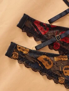 Snug Zone 2pcs/Set Women Lace Patchwork Underwire Bra, Sexy Lingerie, Halloween - Multicolor - View 5